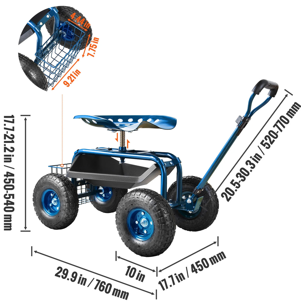 SucceBuy Rolling Garden Cart Seat With Swivel Wheels