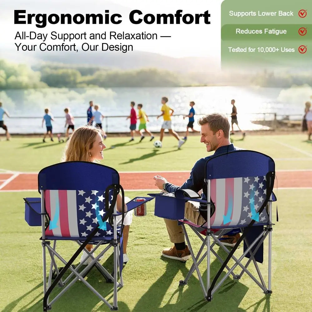 Portable Camping Chair With Cooler Pouch Cup Holder And Storage Bag