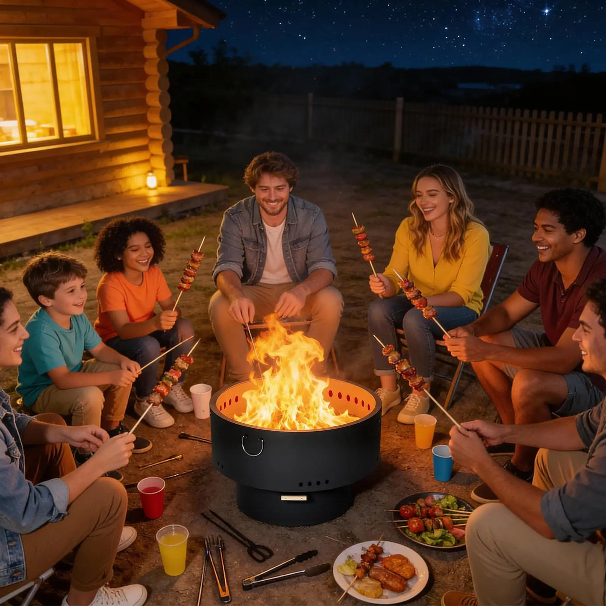 HiMISS Smokeless Outdoor Fire Pit Table With Bamboo Lid
