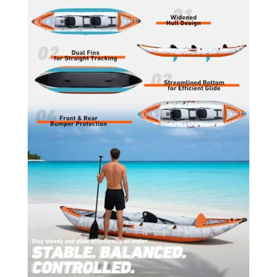 Inflatable Tandem Fishing Kayak With Drop Stitch Floor And Floats