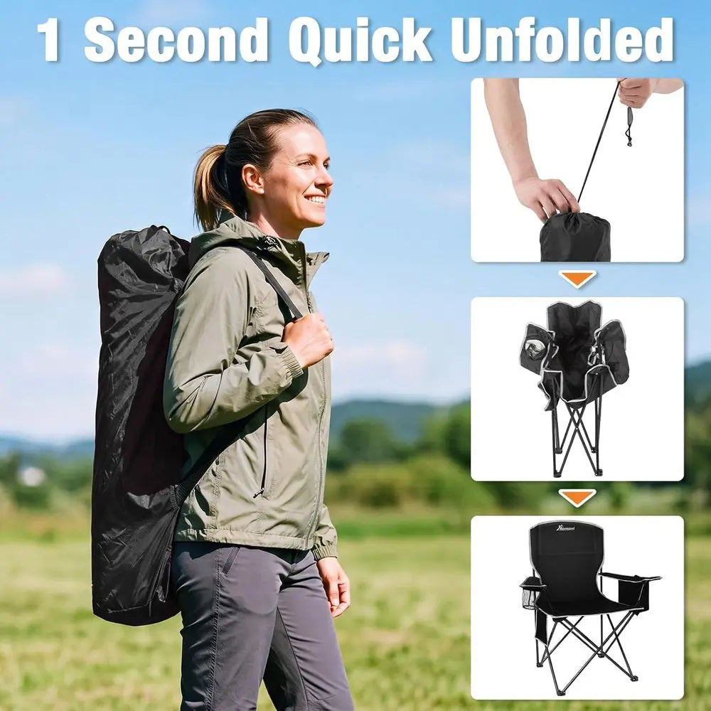 Portable Folding Camping Chairs With Cooler Bag And Cup Holders