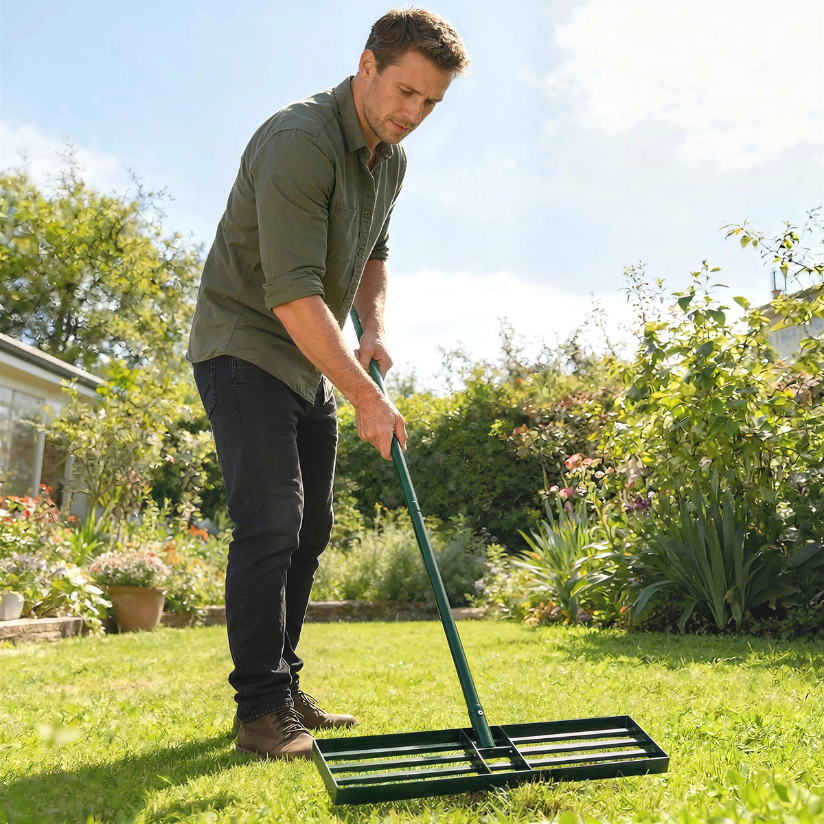 Outsunny Steel Lawn Leveling Rake For Garden Yard Care