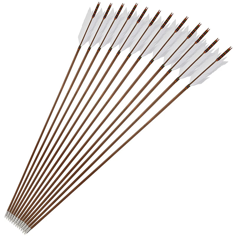 Traditional Bamboo Archery Arrows With Turkey Feathers For Bow Hunting