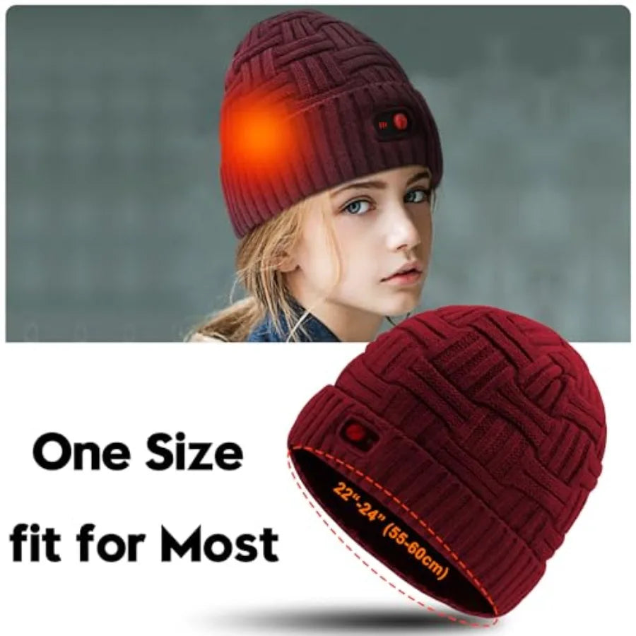 Rechargeable Heated Winter Beanie Hat For Outdoor Activities