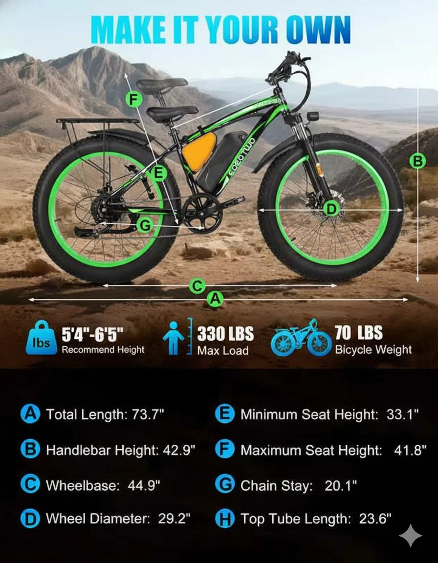 EOEOTWO Fat Tire Electric Bike 1000W 48V 20Ah Mountain Ebike