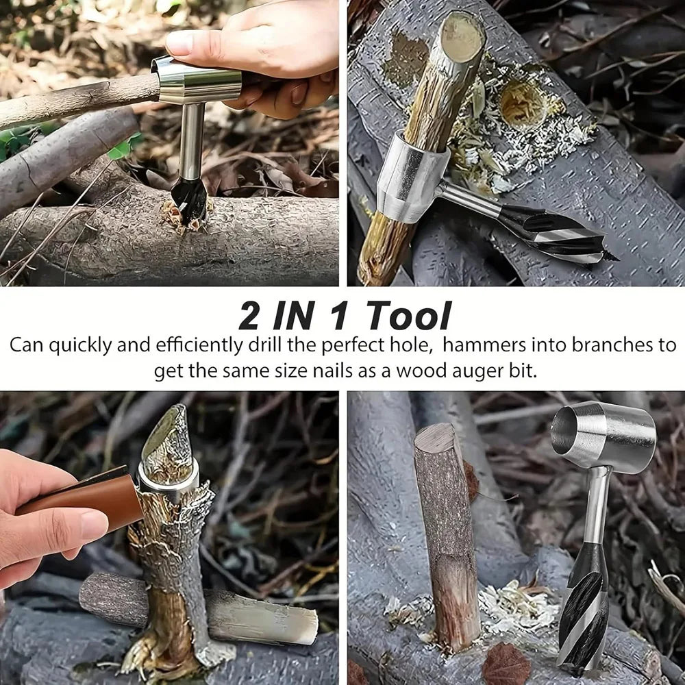 Manual Wood Auger Hand Drill Wrench Survival Tool For Camping