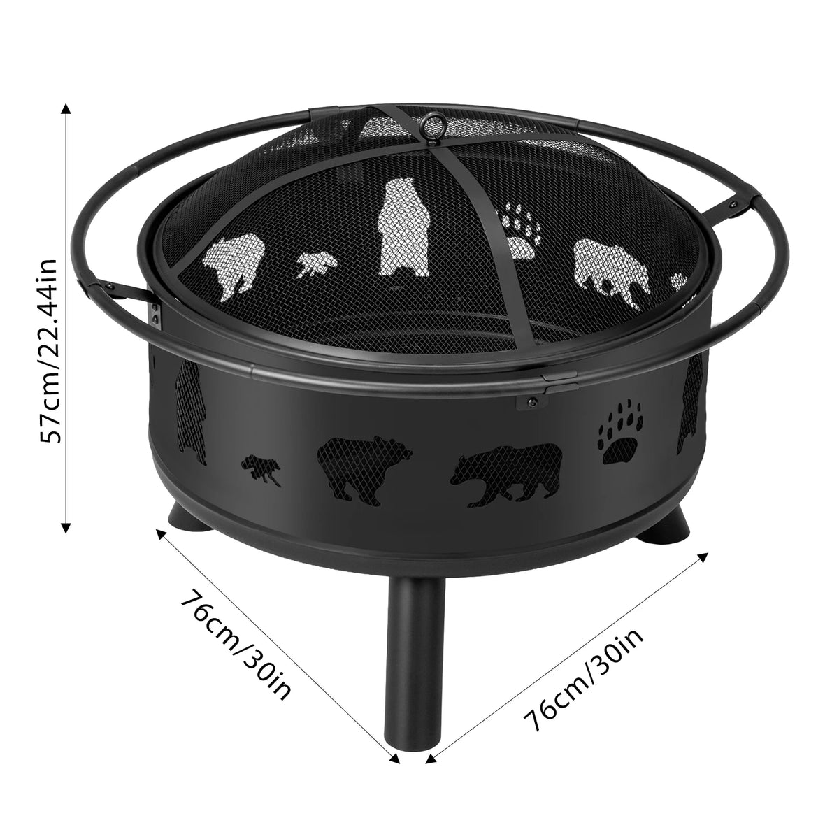 Heavy Wrought Iron Wood Burning Fire Pit With Spark Screen