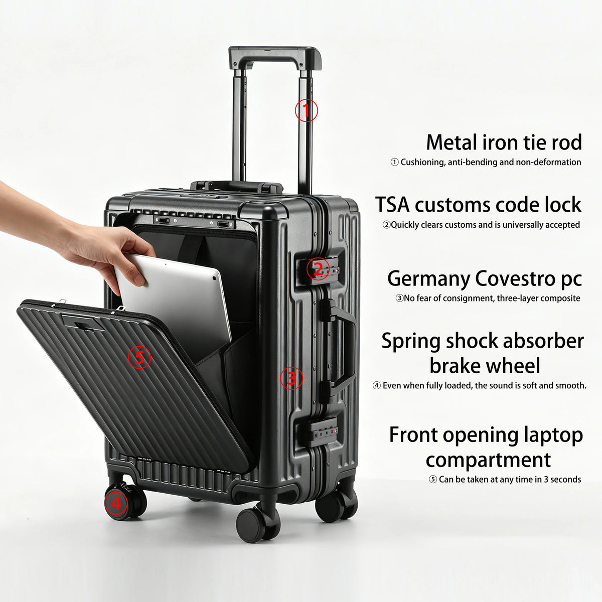 BunnyFly Aluminum Frame Front Opening Laptop Trolley Case Suitcase