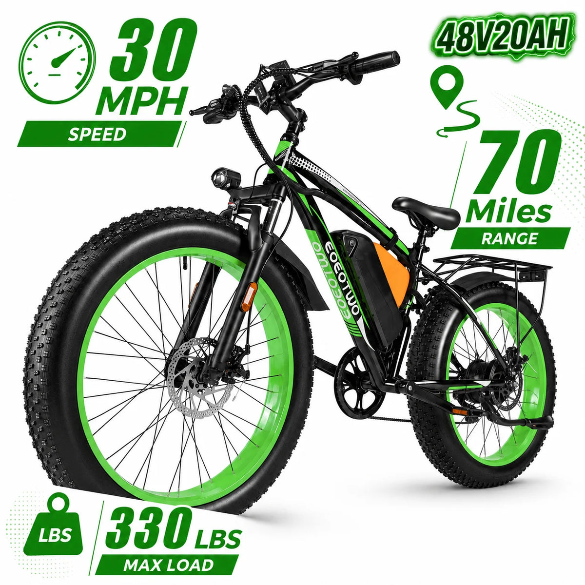 EOEOTWO Fat Tire Electric Bike 1000W 48V 20Ah Mountain Ebike