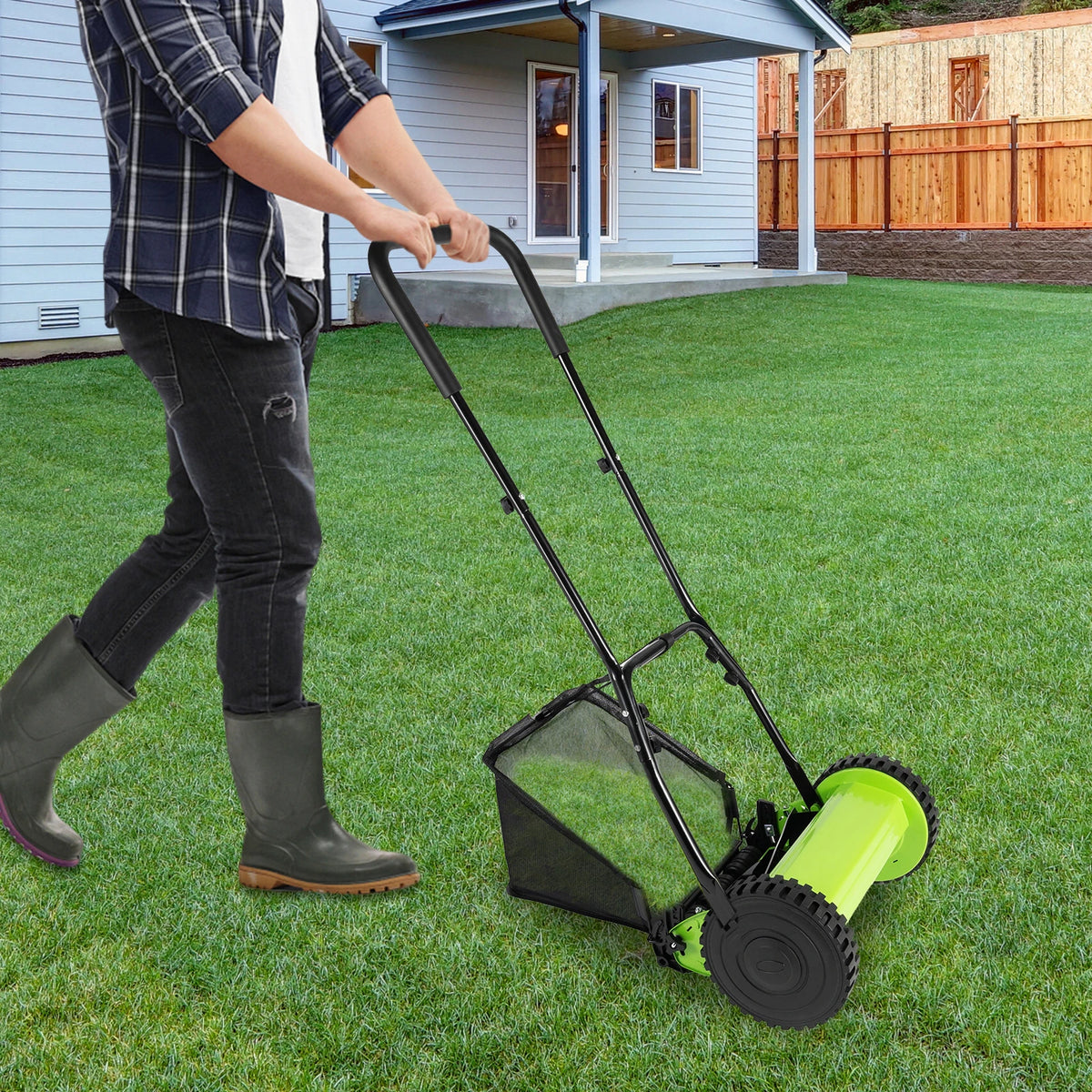 Bymaocar Manual Lawn Mower With Adjustable Height And Grass Catcher