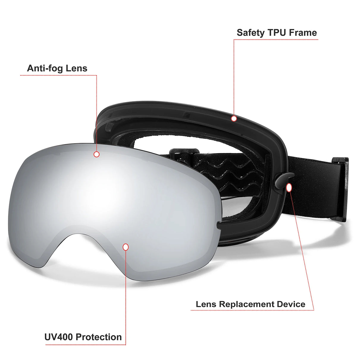 Winter Outdoor Ski Goggles With UV400 Anti Fog Snowboard Eyewear