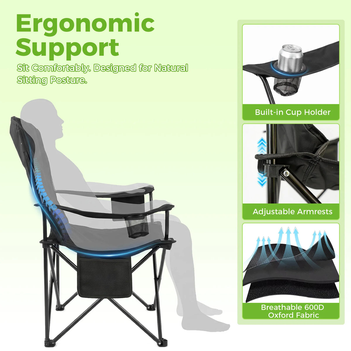 Portable Folding Camping Chairs Set With Cup Holders And Storage