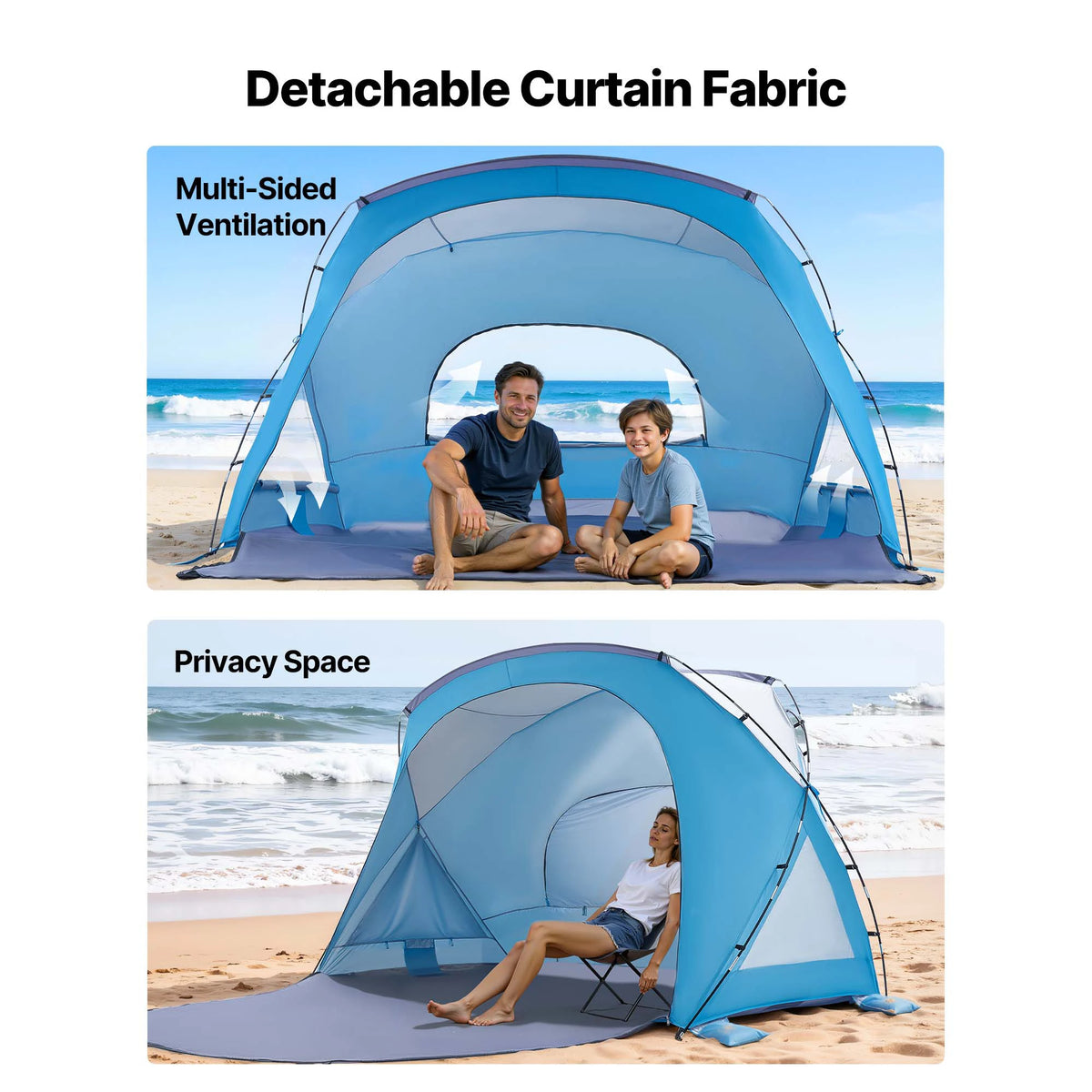 VEVOR 6 Person Portable Beach Sun Shelter with Carry Bag