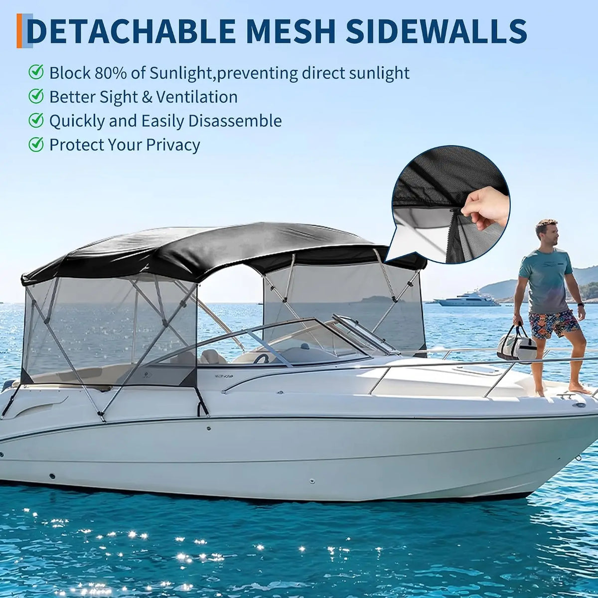 Garvee Boat Bimini Top Canopy With Waterproof Sunshade And Curtains