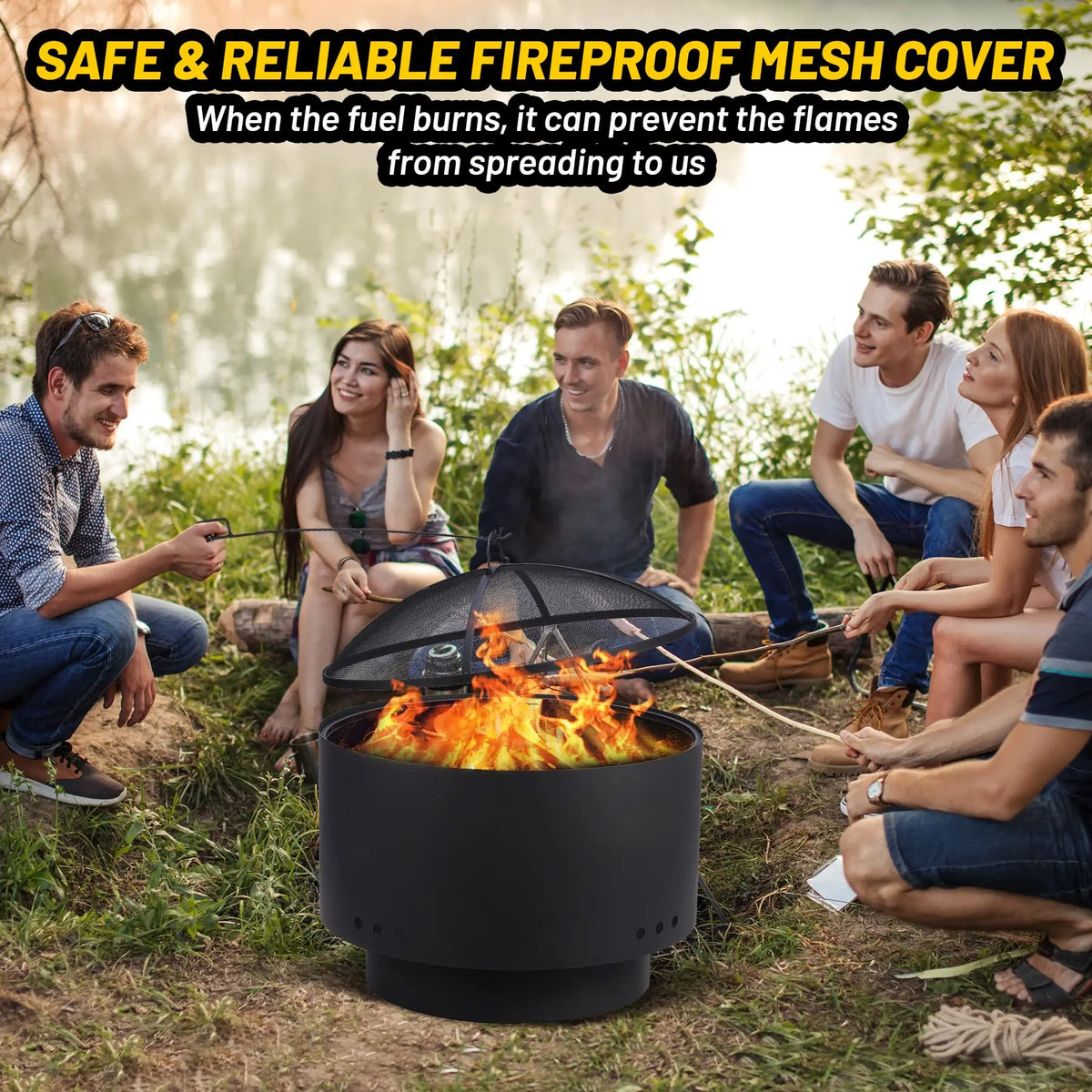 HiMiss Portable Smokeless Wood Fire Pit With Grill And Cover