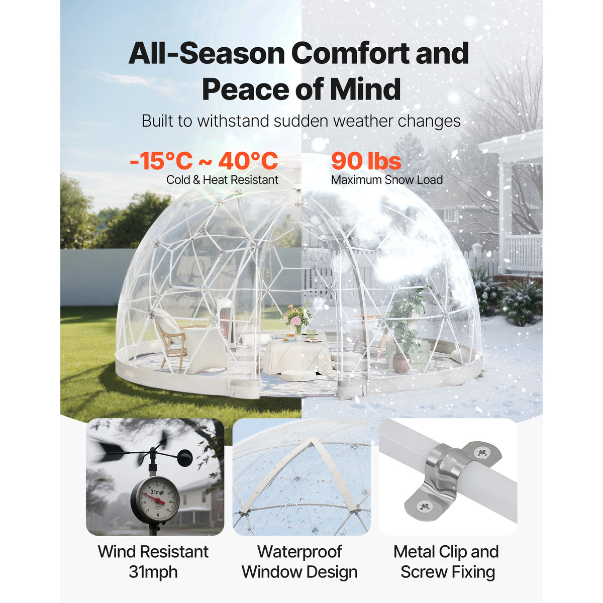 SucceBuy Weatherproof Geodesic Dome Greenhouse Tent