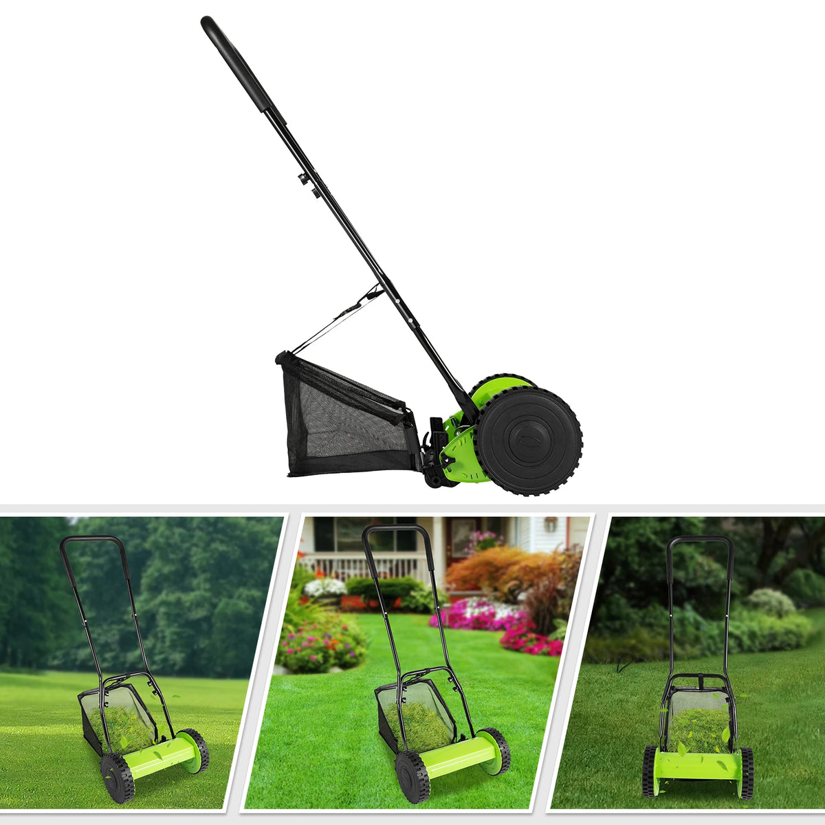 Bymaocar Manual Lawn Mower With Adjustable Height And Grass Catcher