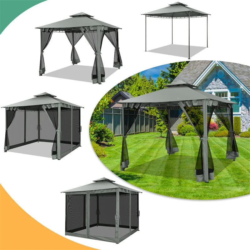 Cobizi Waterproof Outdoor Gazebo With Double Roof And Mosquito Netting