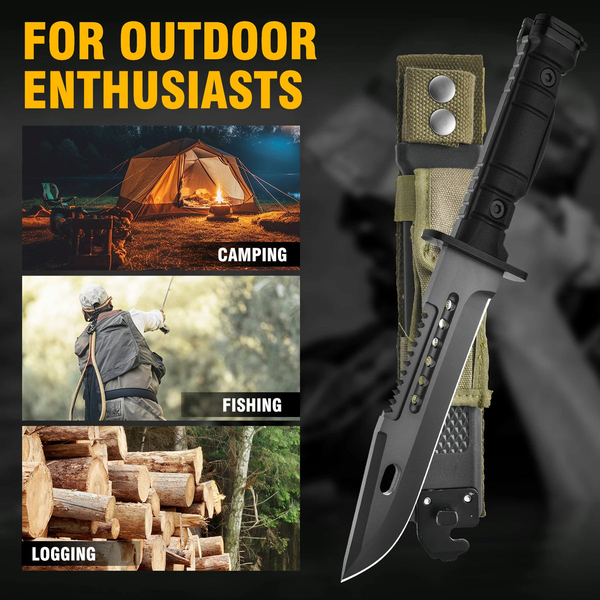 Gdekls Fixed Blade Outdoor Knife for Camping Hiking and Survival