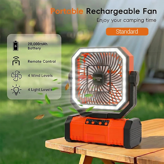 Rechargeable Camping Fan With LED Lantern Remote And Hanging Hook