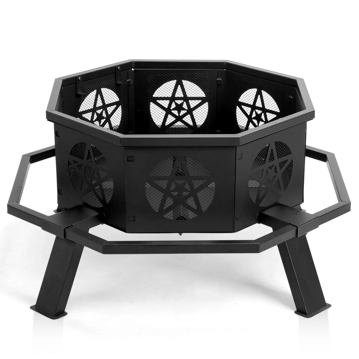 Octagonal Steel Wood Fire Pit Star Cutouts For Patio Garden
