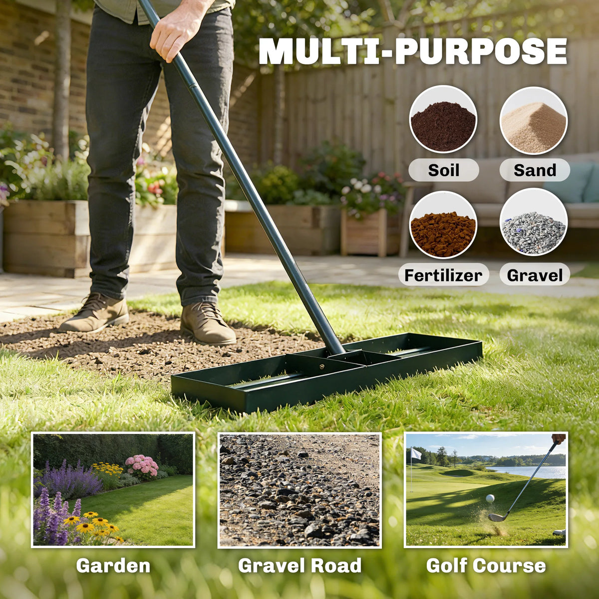 Outsunny Steel Lawn Leveling Rake For Garden Yard Care