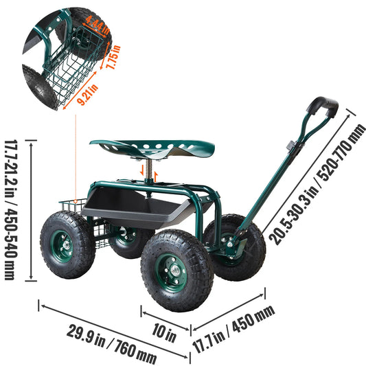 SucceBuy Rolling Garden Cart Seat With Swivel Wheels
