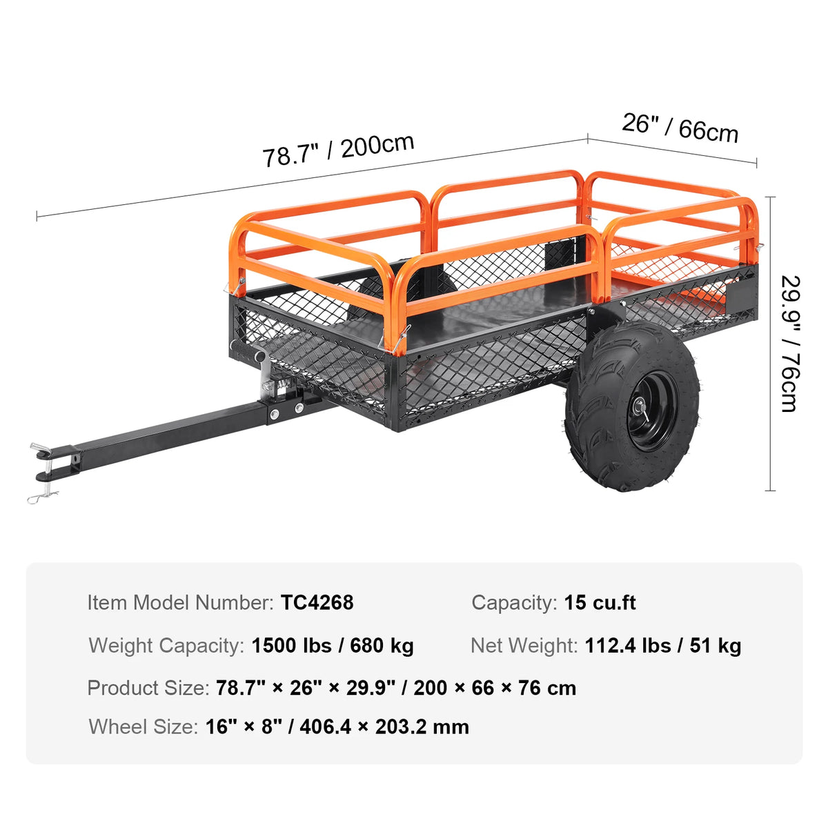 Heavy Duty Steel ATV Dump Trailer Tow Behind Garden Cart