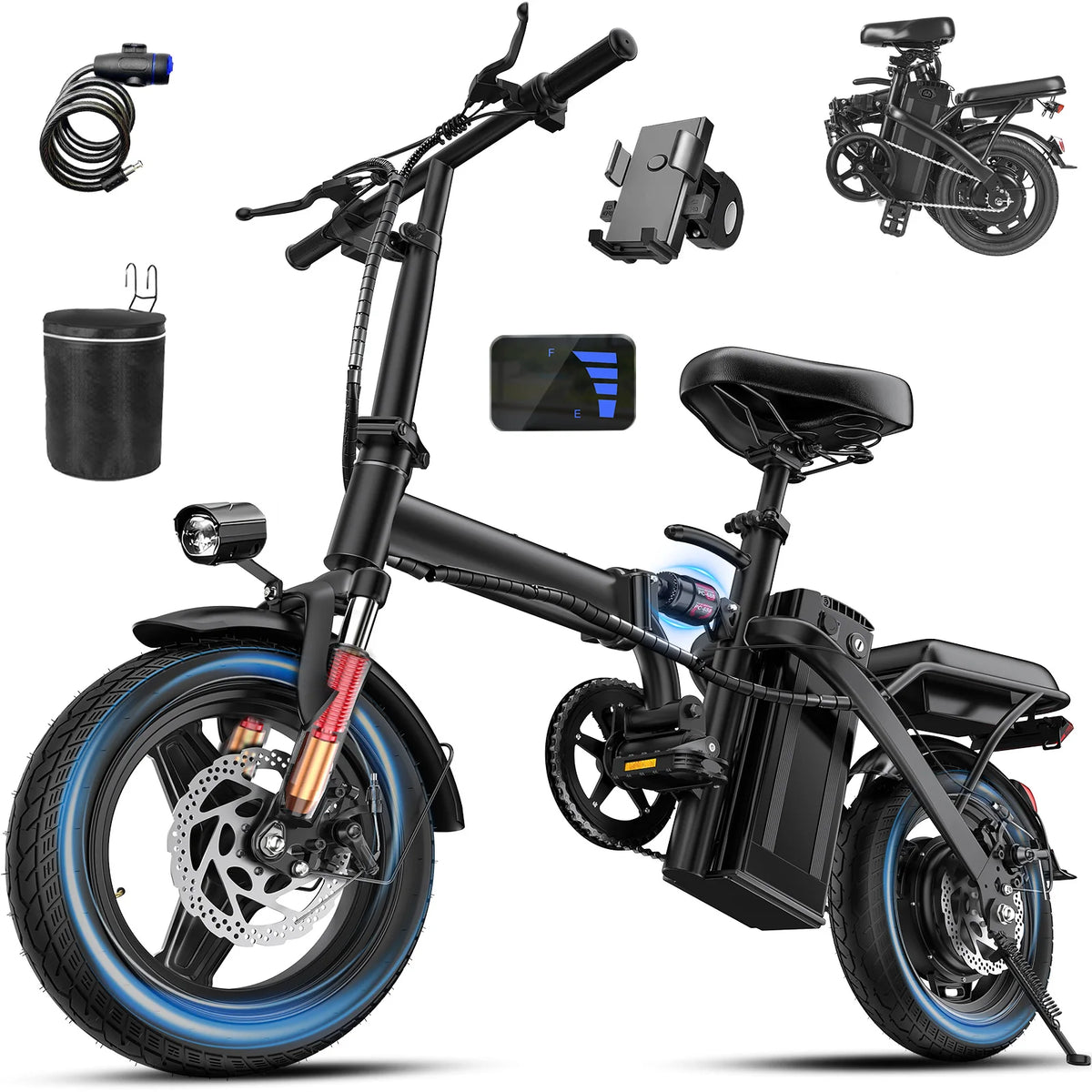 Furider Folding Electric Bike With Removable Battery And Shock Absorption