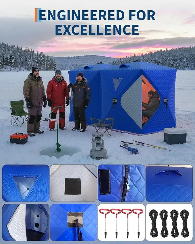 Insulated Pop Up Ice Fishing Tent Portable Windproof Thermal Shelter