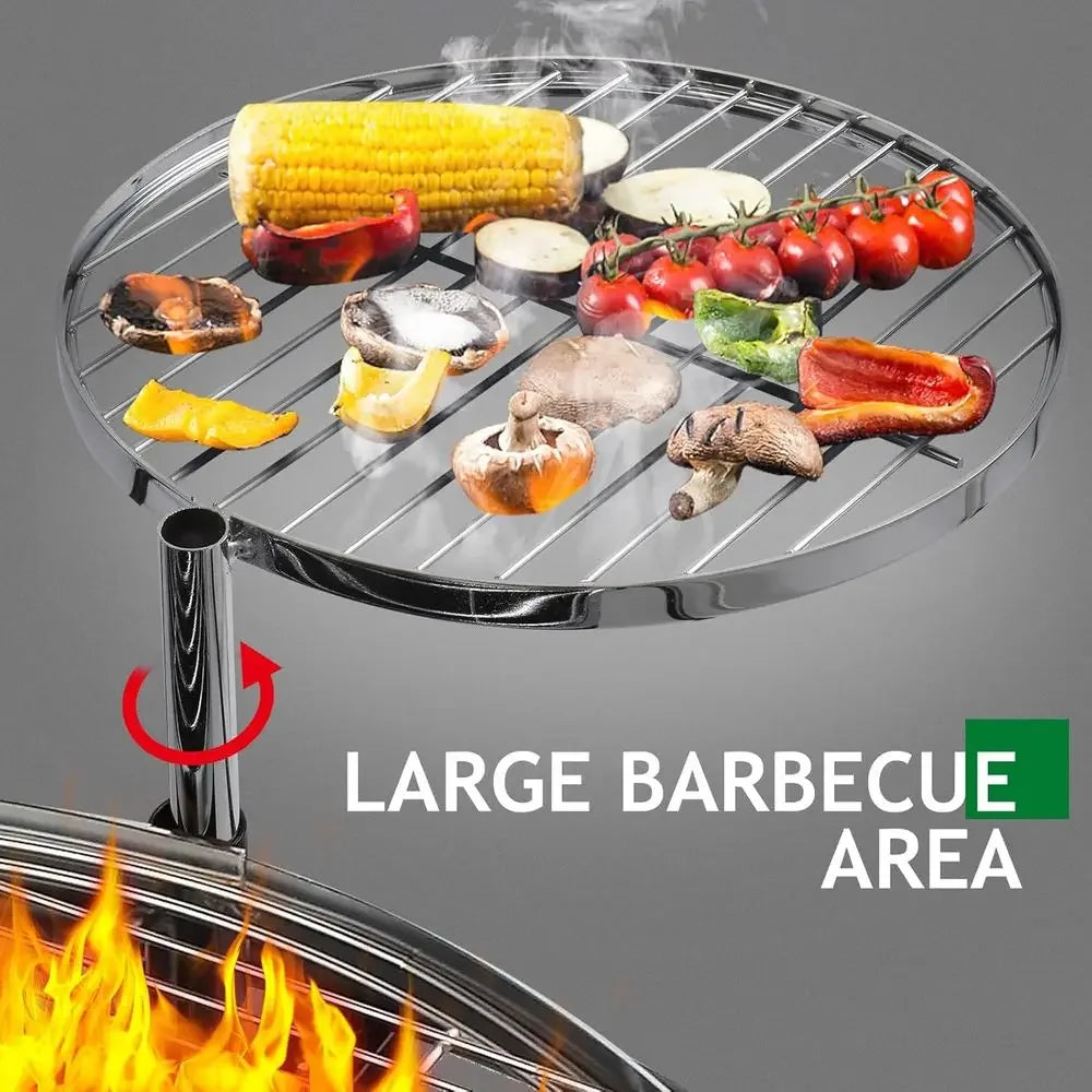 Classic Metal Outdoor Wood Burning Fire Pit With Swivel Barbecue Grill