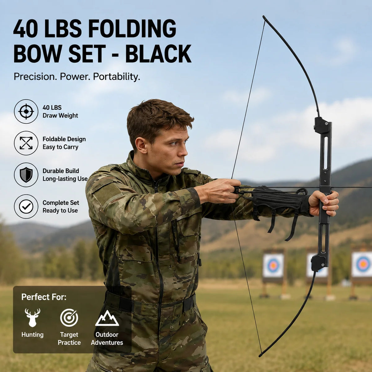 Portable Aluminum Folding Bow And Arrow Set For Archery Practice