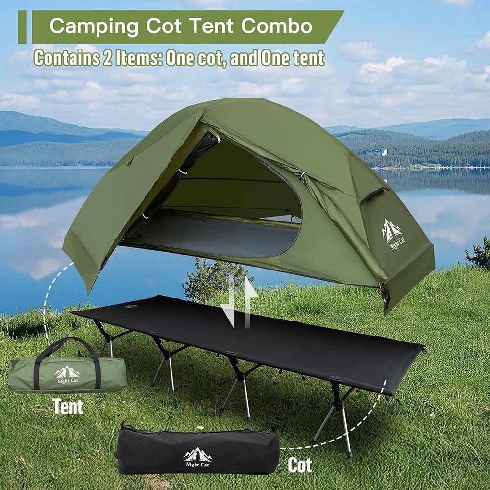 Night Cat Elevated Single Person Camping Cot Tent With Rainfly