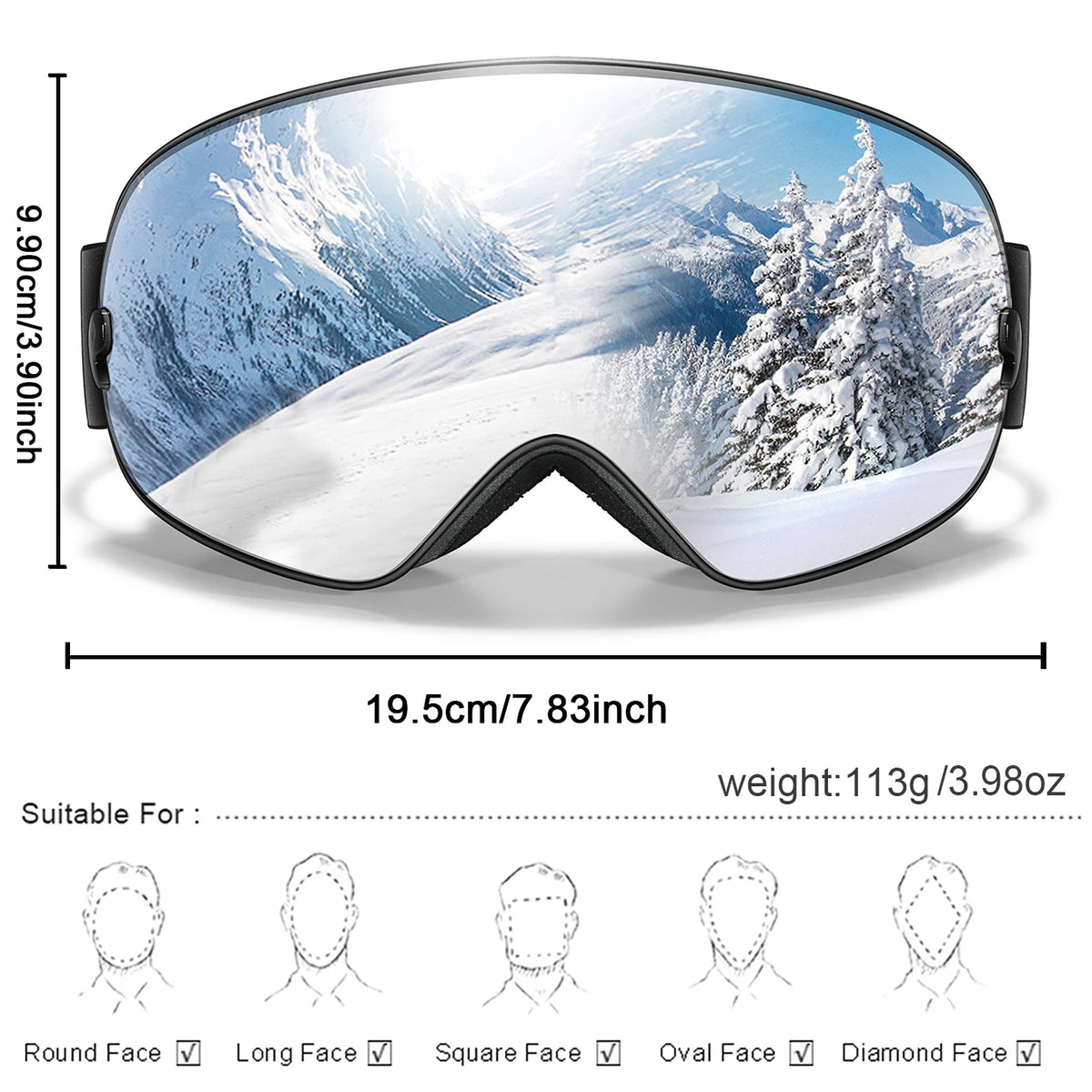 Winter Outdoor Ski Goggles With UV400 Anti Fog Snowboard Eyewear