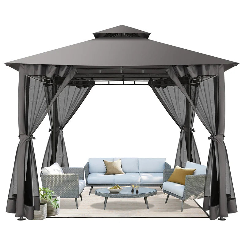 Cobizi Waterproof Outdoor Gazebo With Double Roof And Mosquito Netting