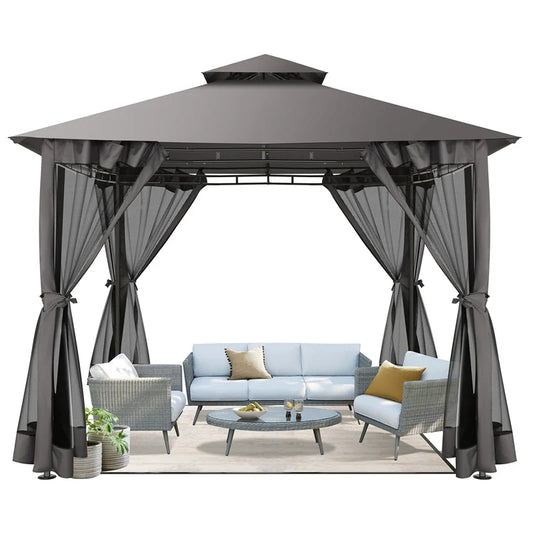 Cobizi Waterproof Outdoor Gazebo With Double Roof And Mosquito Netting