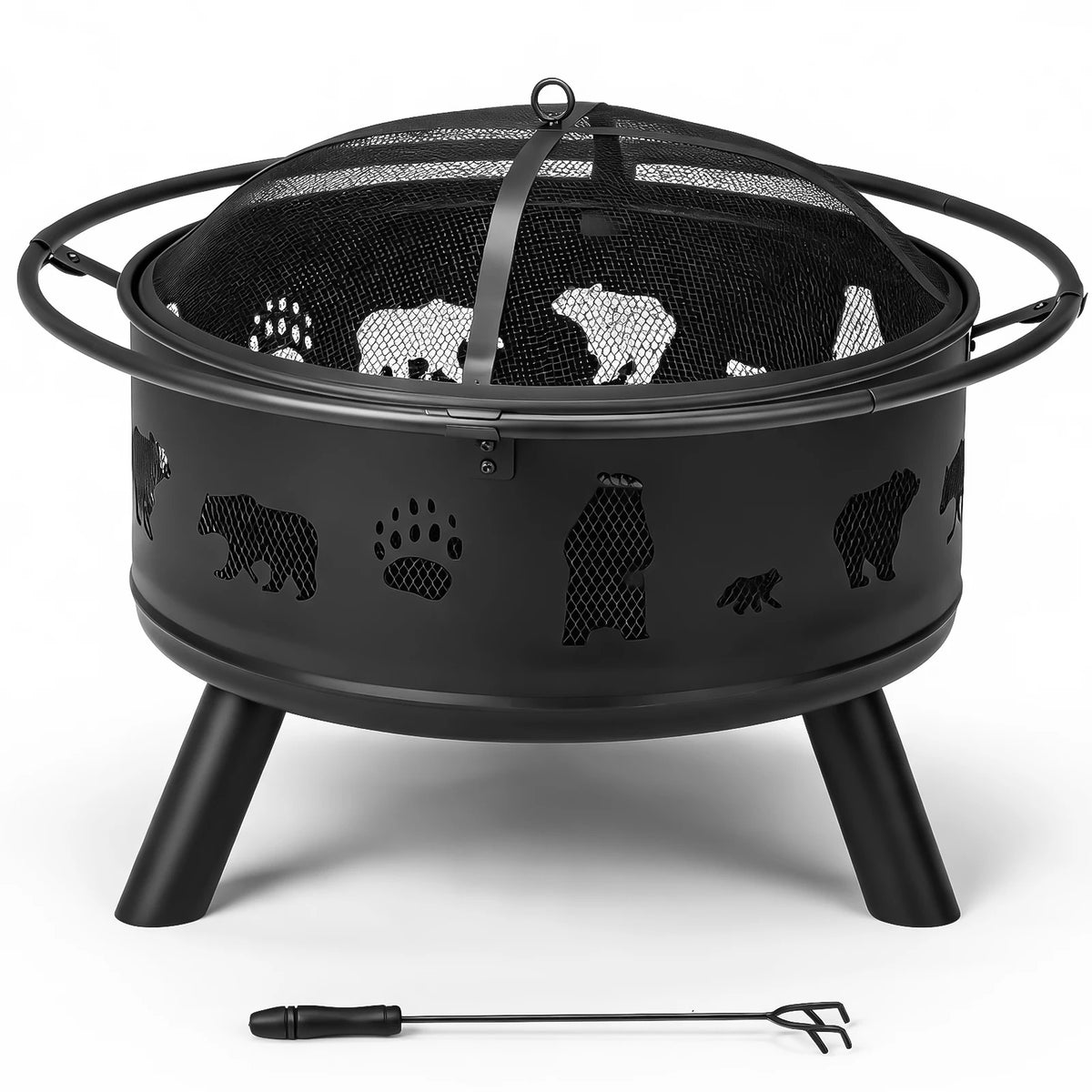 Heavy Wrought Iron Wood Burning Fire Pit With Spark Screen