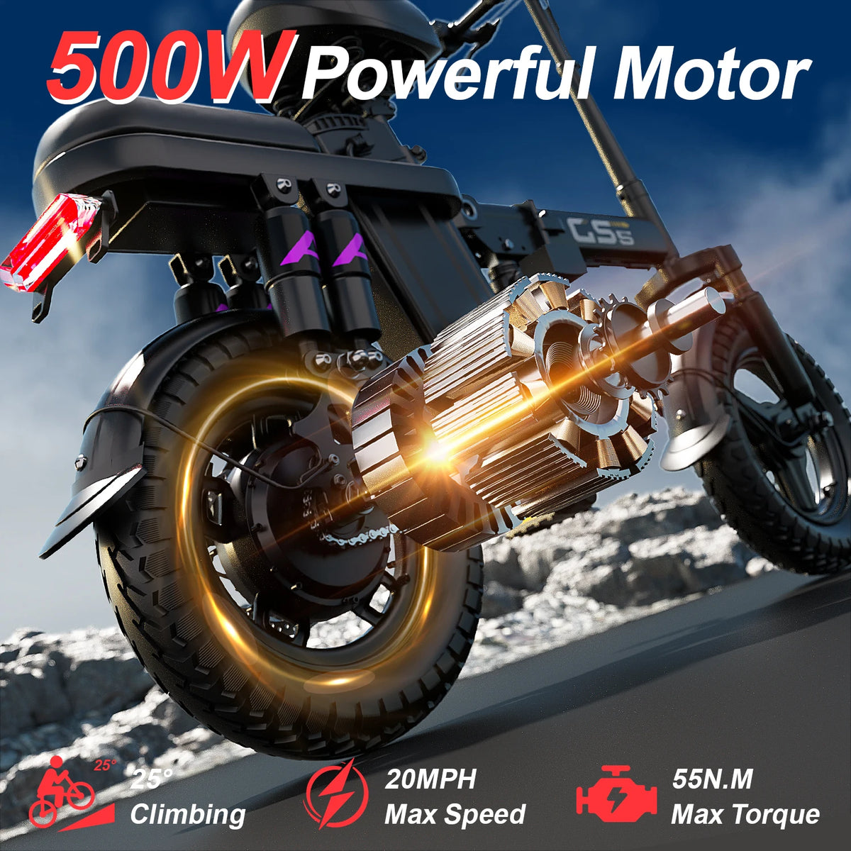 Uplee GS5 500W Folding Electric Bike 48V 15Ah Removable Battery