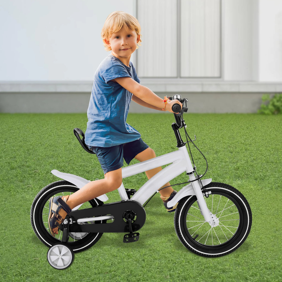 Steel Kids Bicycle With Training Wheels And Adjustable Handlebars