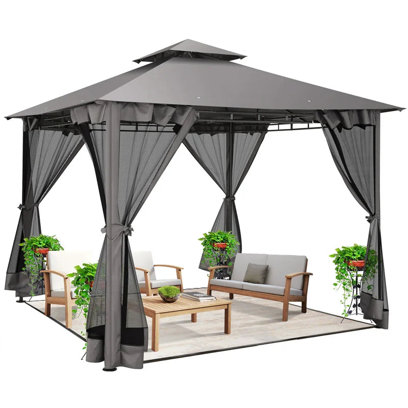 Cobizi Waterproof Outdoor Gazebo With Double Roof And Mosquito Netting