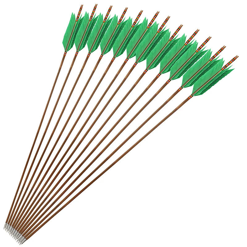 Traditional Bamboo Archery Arrows With Turkey Feathers For Bow Hunting
