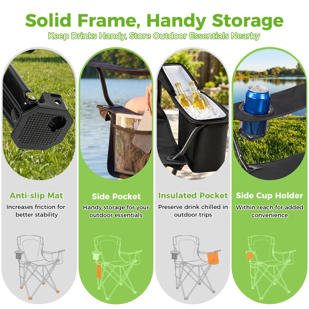 Portable Folding Camping Chairs Set With Cup Holders And Storage