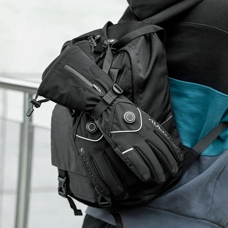 ROCKBROS Heated Ski Gloves Waterproof Touchscreen Winter Rechargeable