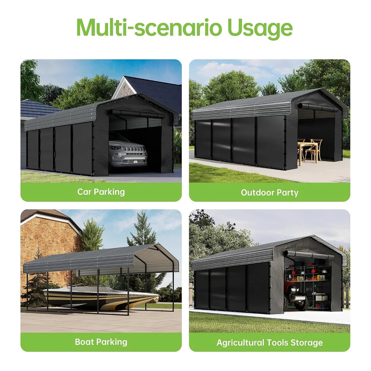 Heavy Duty Metal Carport Kit With Removable Sidewalls