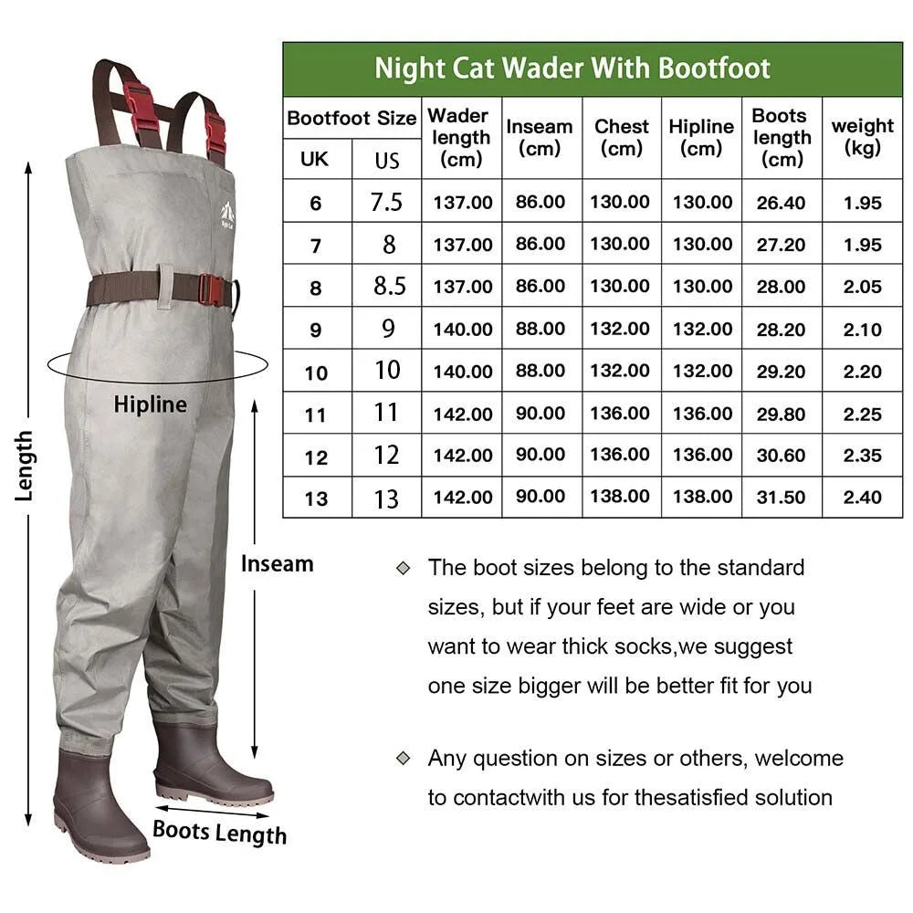Night Cat Fly Fishing Chest Waders With Boots Waterproof