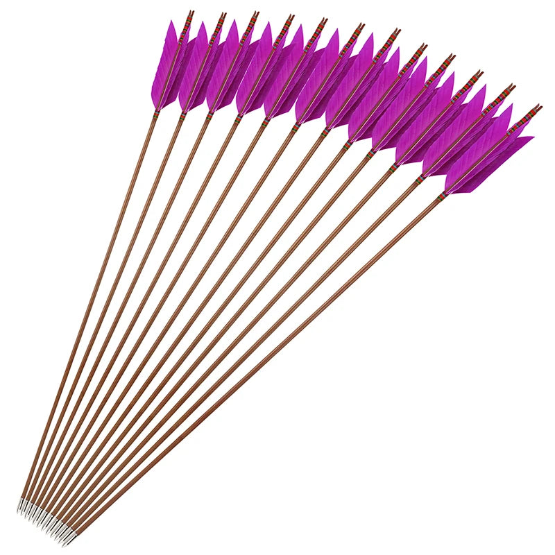 Traditional Bamboo Archery Arrows With Turkey Feathers For Bow Hunting