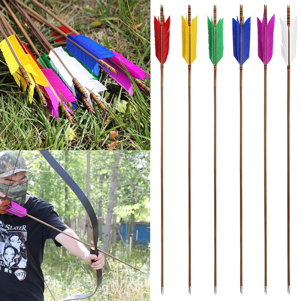Traditional Bamboo Archery Arrows With Turkey Feathers For Bow Hunting