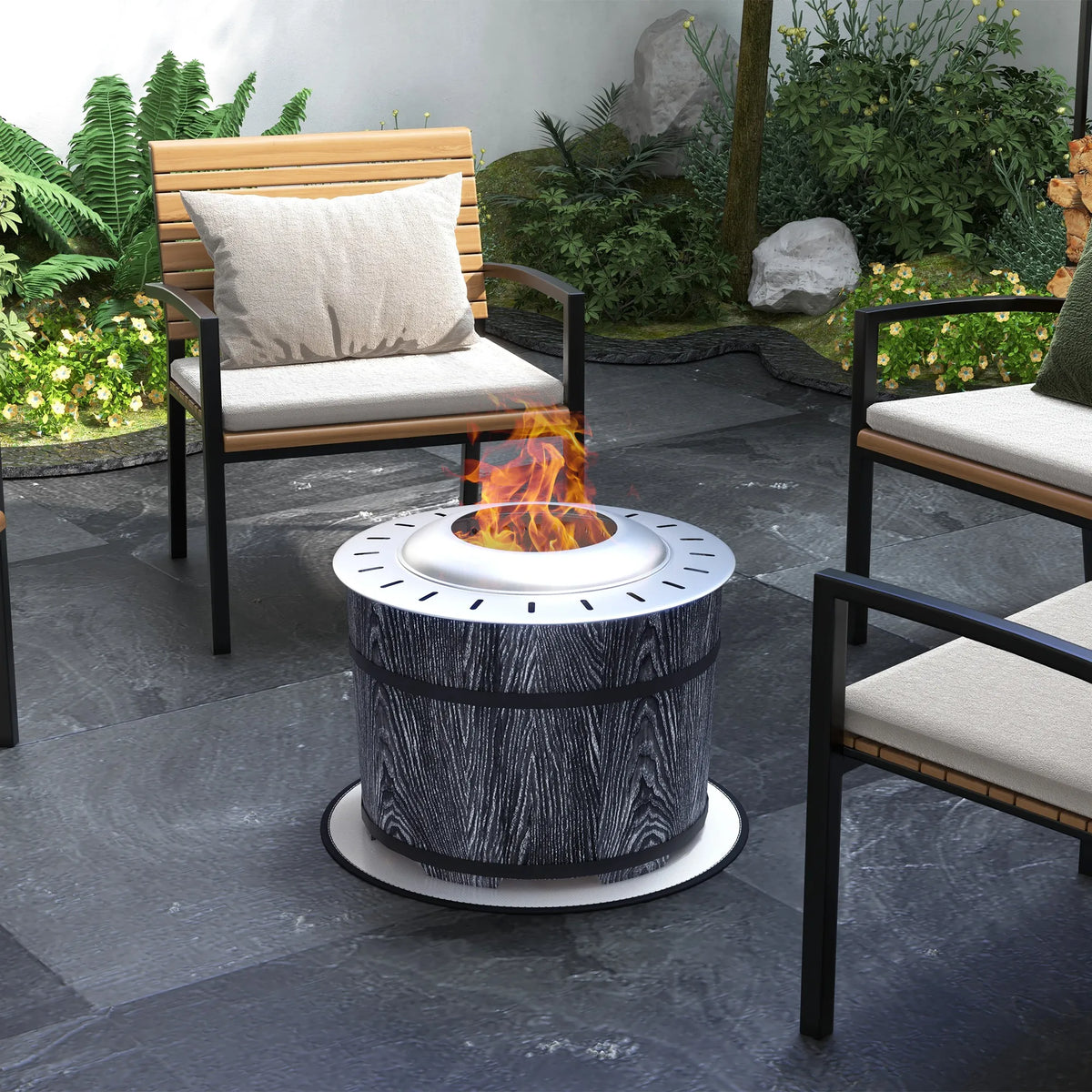 Outsunny Smokeless Wood Burning Fire Pit With Included Mat
