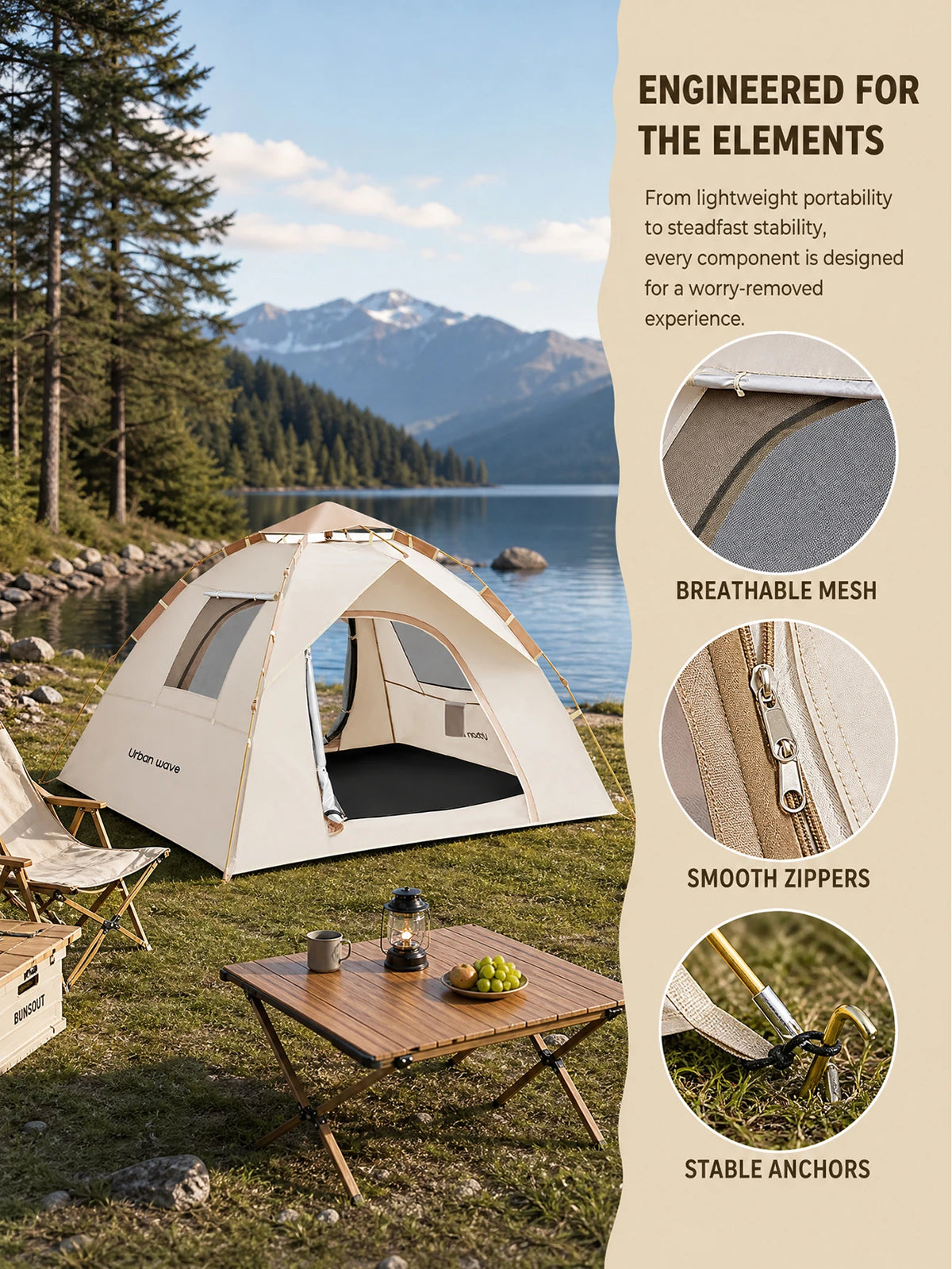 Automatic Pop Up Camping Tent Waterproof Windproof Portable Family Shelter
