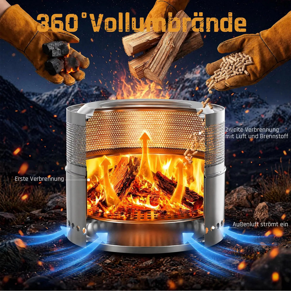Smokeless Stainless Steel Fire Pit With Grill And Ash Pan
